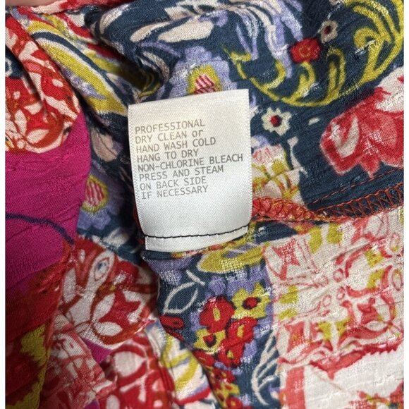 Jones New York Top Womens 1X Mix Floral Boho Patchwork Artsy Split Neck Blouse - Picture 9 of 9